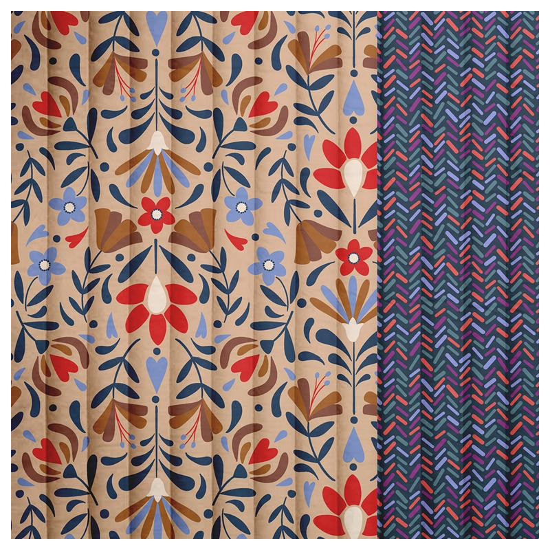 Printed Quilted Cotton LAFLEUR / GERARD Beige / Blue